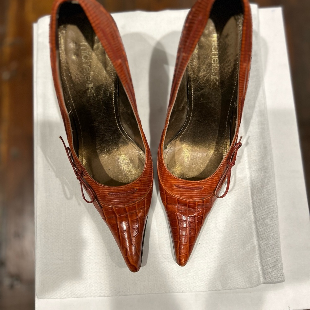 Michelle K. Brick Red leather heels